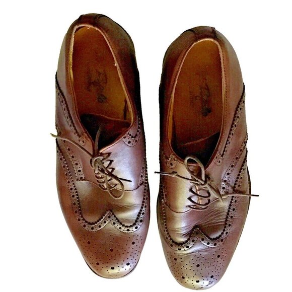 Mens Brown Leather Brogue Oxford Shoes With Lace-Up Design & Rubber Soles - Picture 2 of 12